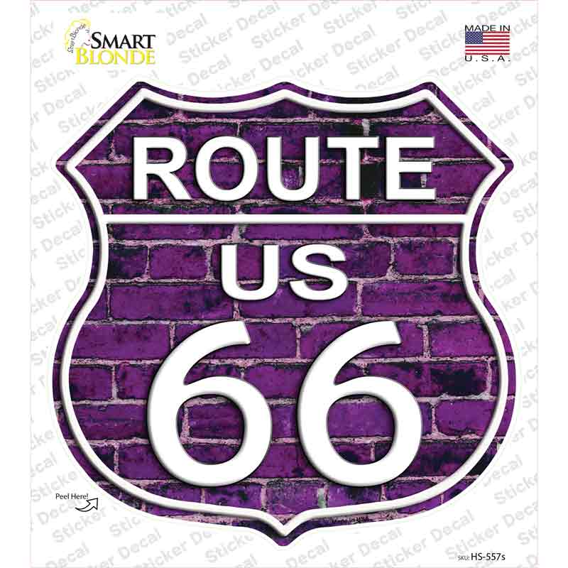 HS-557s-M Route 66 Purple Brick Wall Novelty Highway Shield Sticker Decal - Medium
