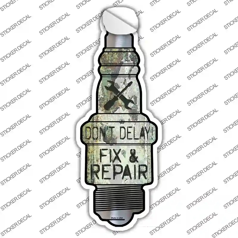 J-035s-L Fix & Repair Novelty Spark Plug Sticker Decal - Large