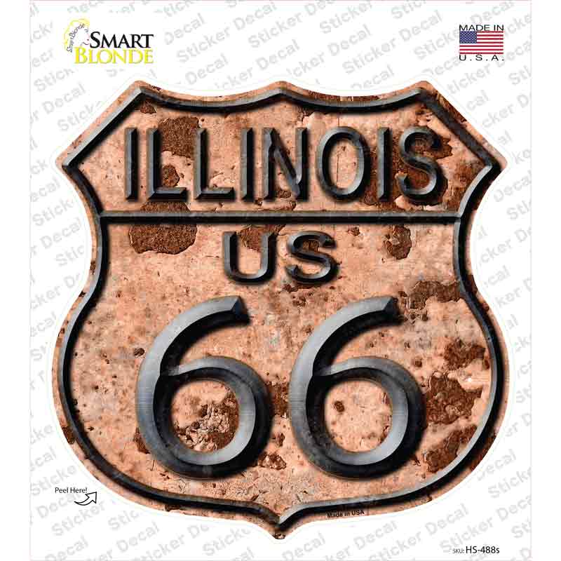 HS-488s-M Illinois Route 66 Rusty Novelty Highway Shield Sticker Decal - Medium