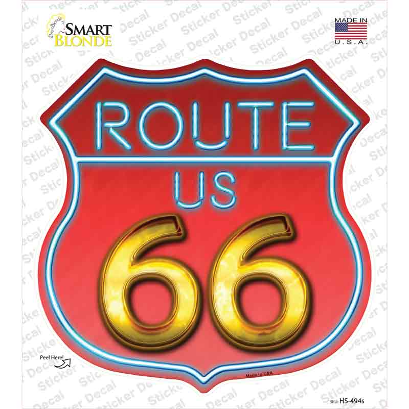HS-494s-M Route 66 Neon Novelty Highway Shield Sticker Decal - Medium