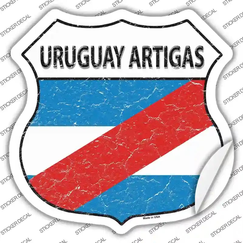 HS-447s-S Uruguay Artigas Flag Novelty Highway Shield Sticker Decal - Small