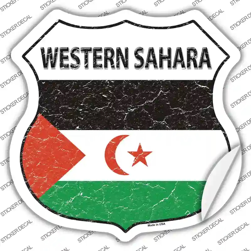 HS-457s-L Western Sahara Flag Novelty Highway Shield Sticker Decal - Large