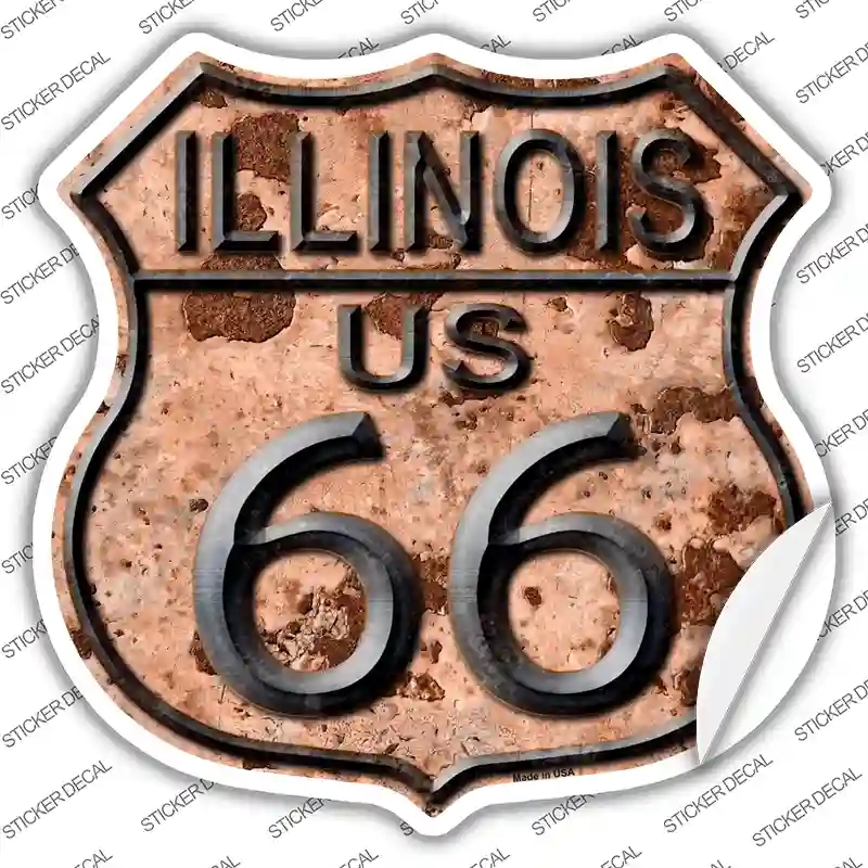 HS-488s-L Illinois Route 66 Rusty Novelty Highway Shield Sticker Decal - Large