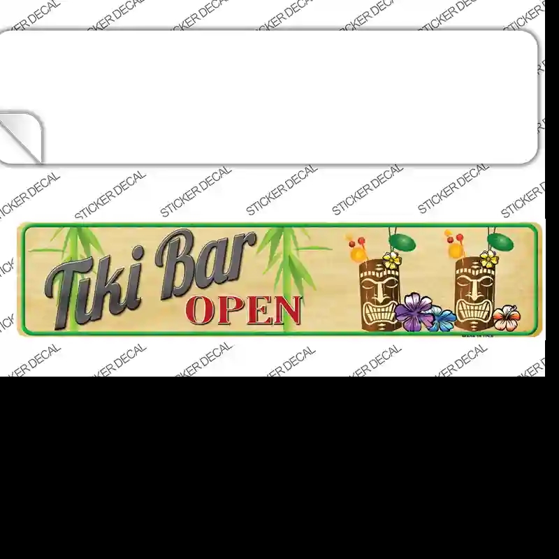 K-648s-S Tiki Bar Open Novelty Narrow Sticker Decal - Small