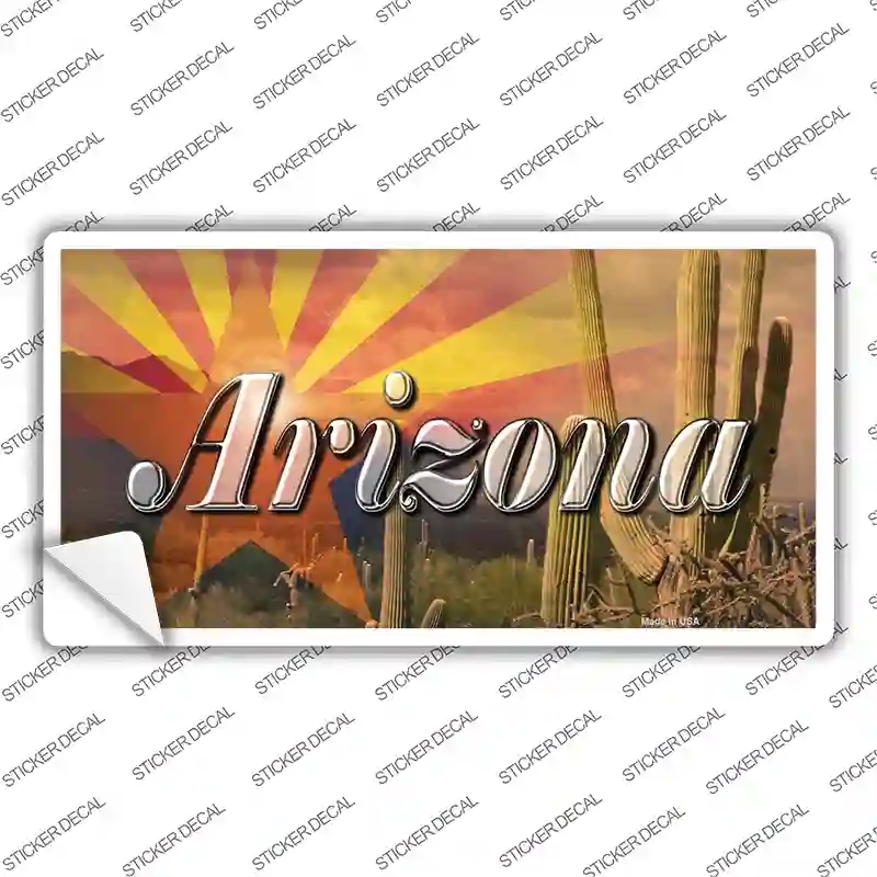 LP-11435s-S Arizona State Flag Overlay on Cactus Novelty Sticker Decal - Small