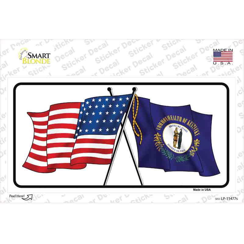LP-11477s-M Kentucky Crossed US Flag Novelty Sticker Decal - Medium