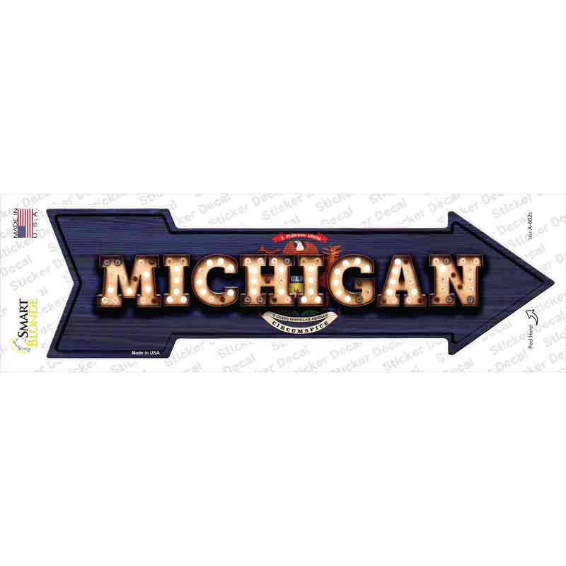 A-602s-M Michigan Bulb Lettering Novelty Arrow Sticker Decal - Medium
