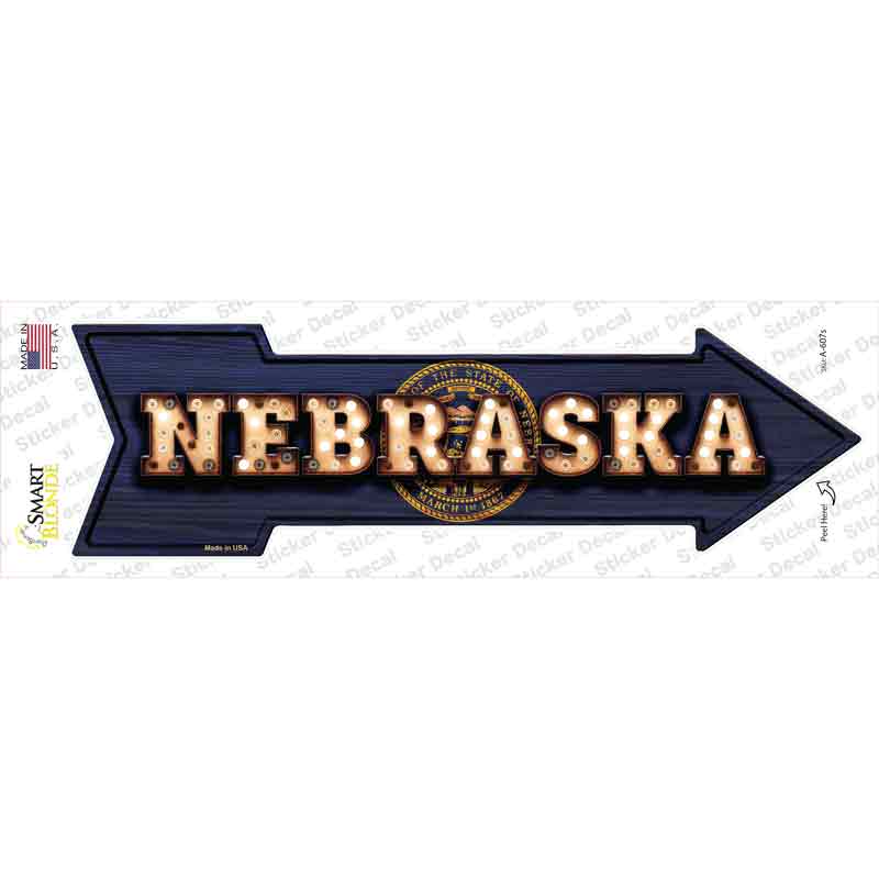 A-607s-M Nebraska Bulb Lettering Novelty Arrow Sticker Decal - Medium