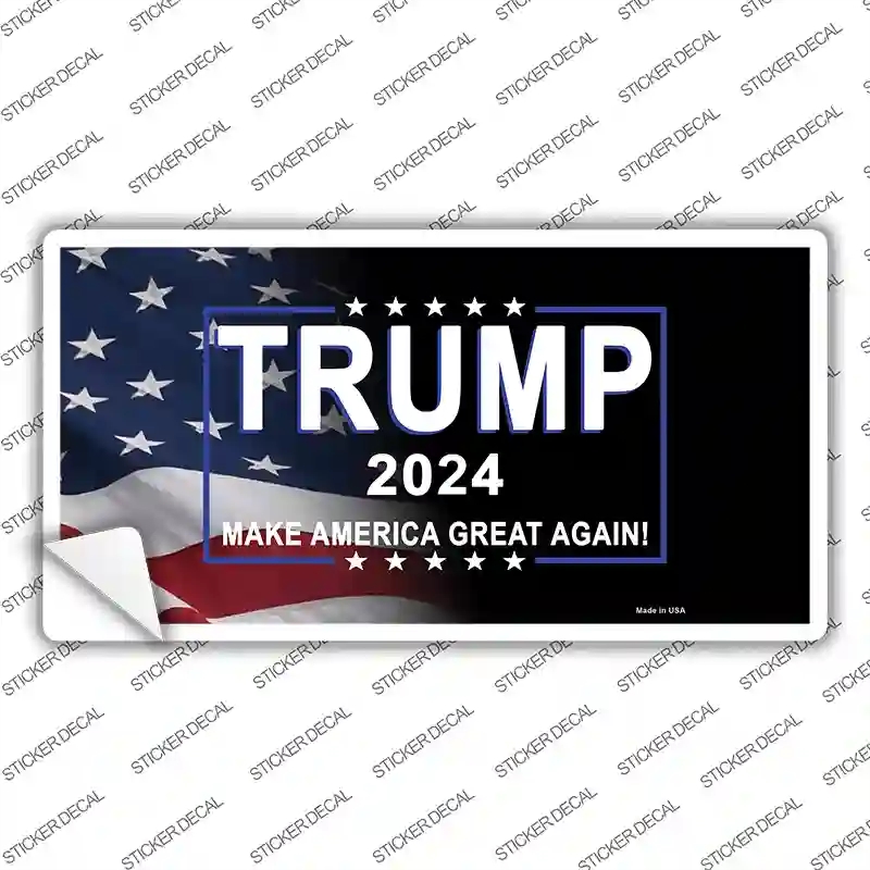 LP-14073s-S Trump 2024 Flag & Black Novelty Sticker Decal - Small