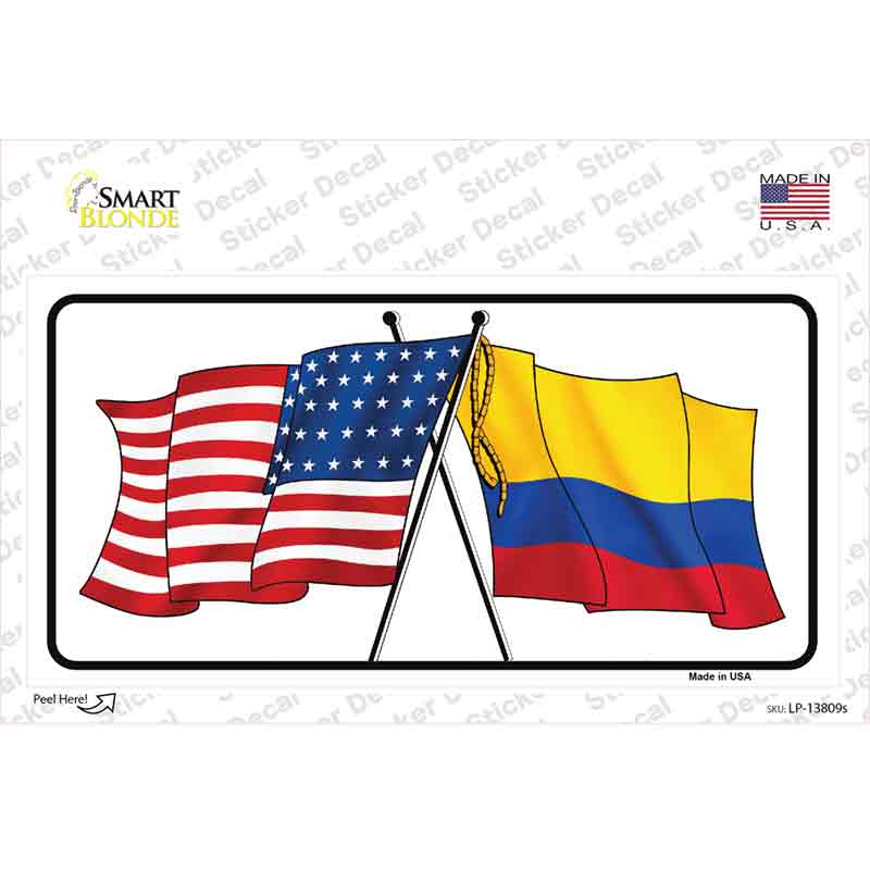 LP-13809s-M Colombia USA Crossed Flags Novelty Sticker Decal - Medium