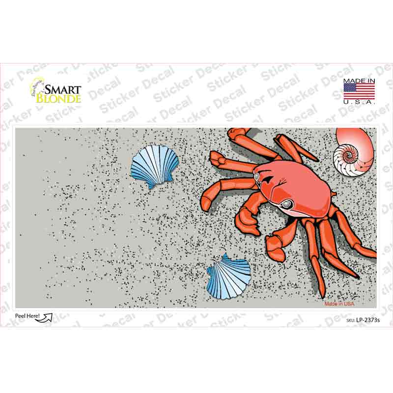 LP-2373s-M Crab & Seashells Novelty Sticker Decal - Medium