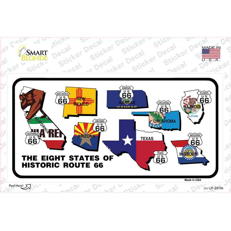 LP-2419s-M Route 66 Historic 8 Flags Novelty Sticker Decal - Medium