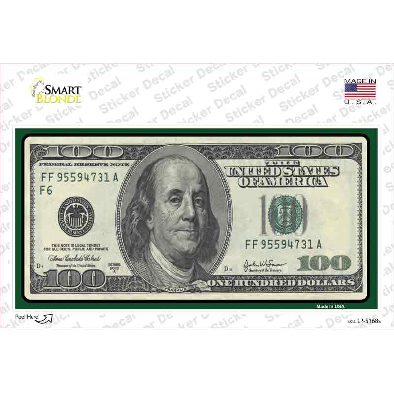 LP-5168s-M 100 Dollar Bill Novelty Sticker Decal - Medium