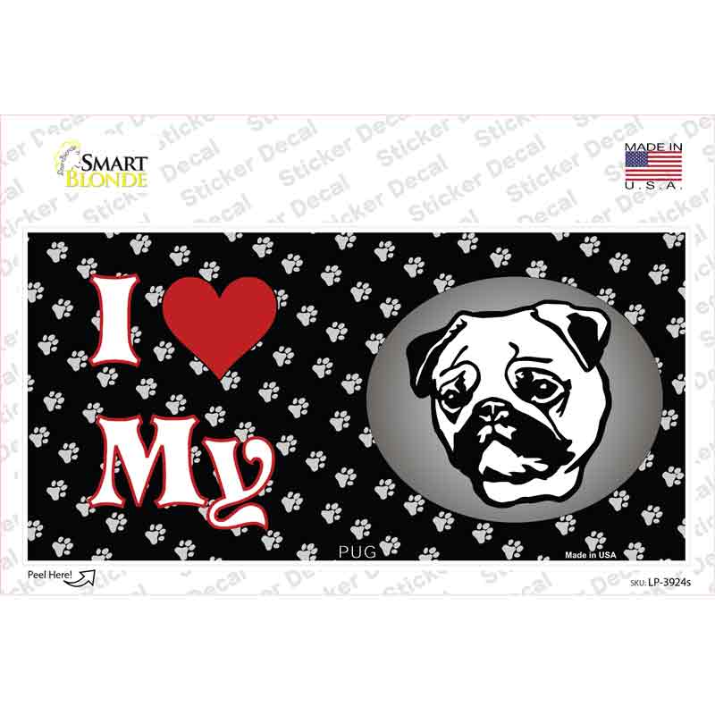 LP-3924s-M I Love My Pug Novelty Sticker Decal - Medium