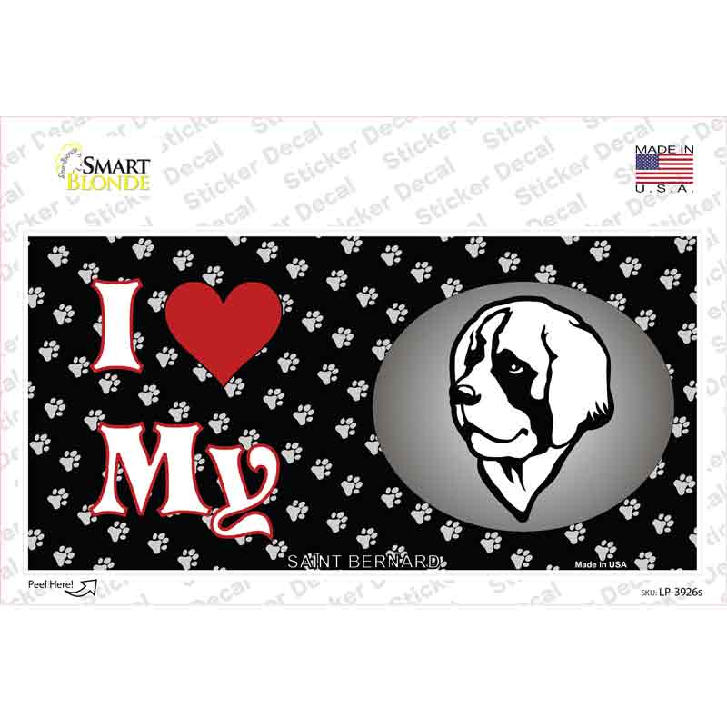 LP-3926s-M I Love My Saint Bernard Novelty Sticker Decal - Medium