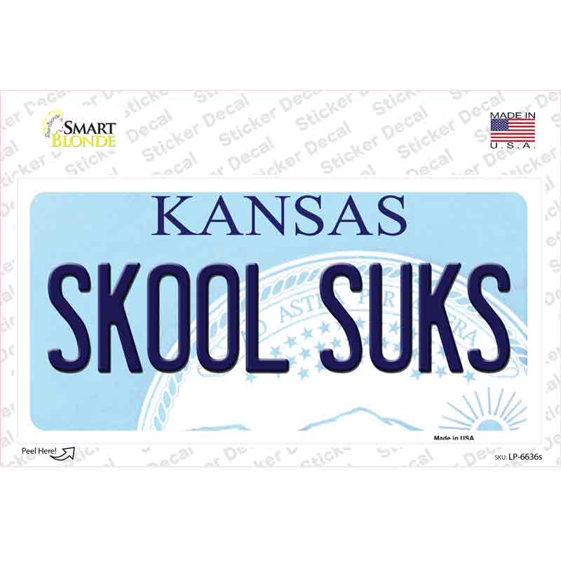 LP-6636s-M Skool Suks Kansas Novelty Sticker Decal - Medium