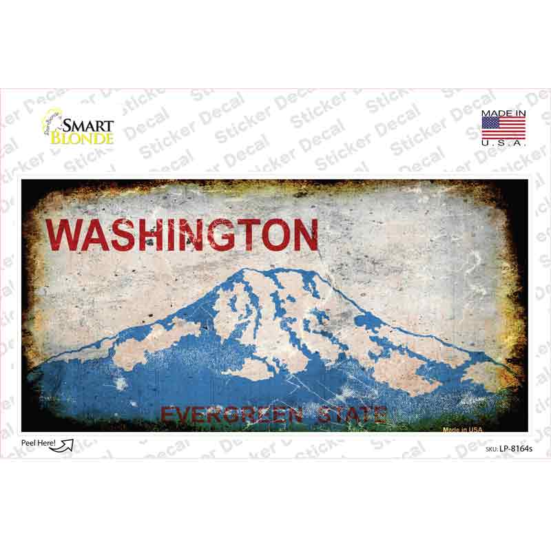 LP-8164s-M Washington State Rusty Background Novelty Sticker Decal - Medium