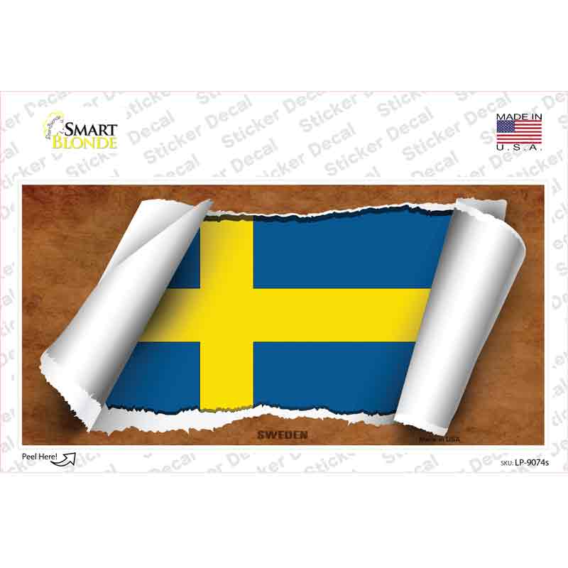 LP-9074s-M Sweden Flag Scroll Novelty Sticker Decal - Medium