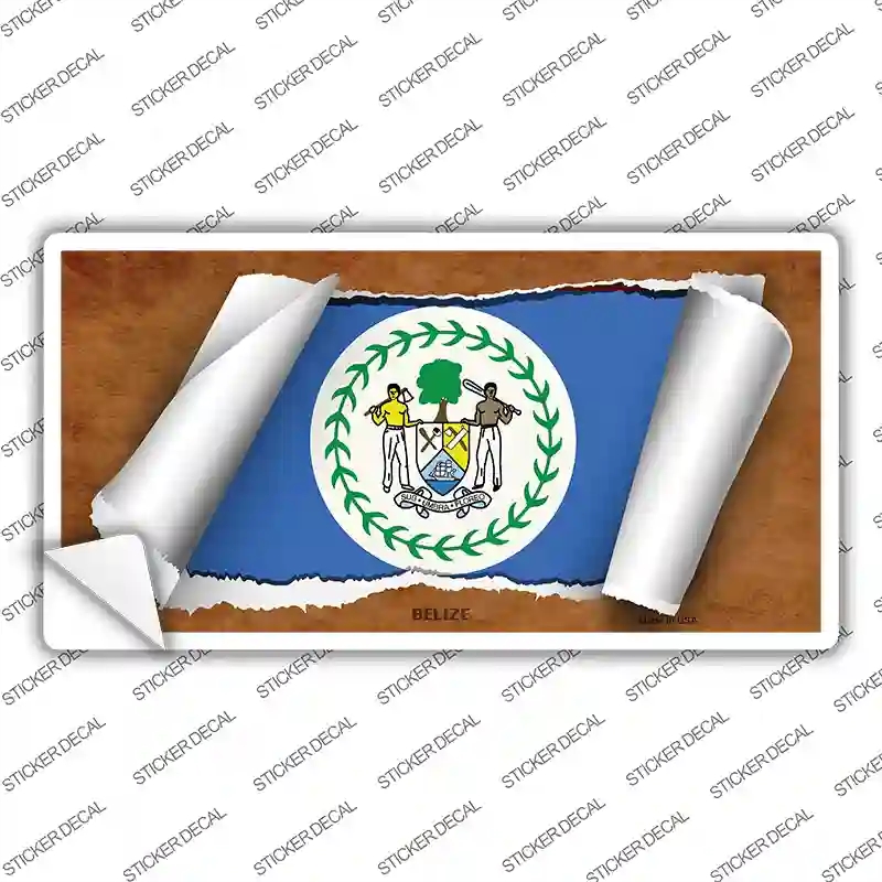 LP-9095s-L Belize Flag Scroll Novelty Sticker Decal - Large
