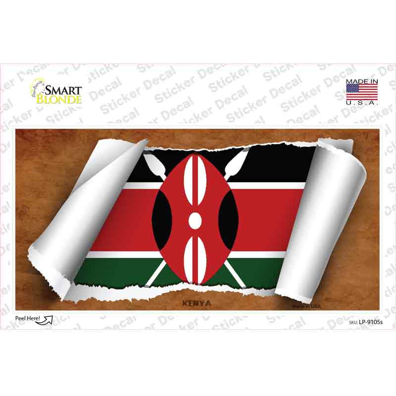 LP-9105s-M Kenya Flag Scroll Novelty Sticker Decal - Medium