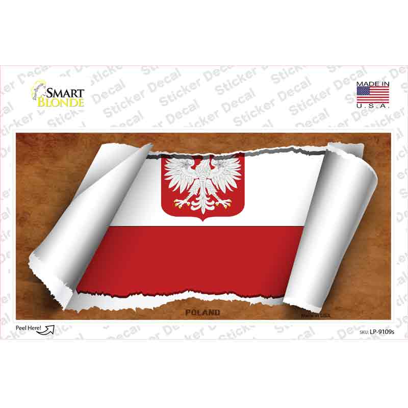 LP-9109s-M Poland & Eagle Flag Scroll Novelty Sticker Decal - Medium