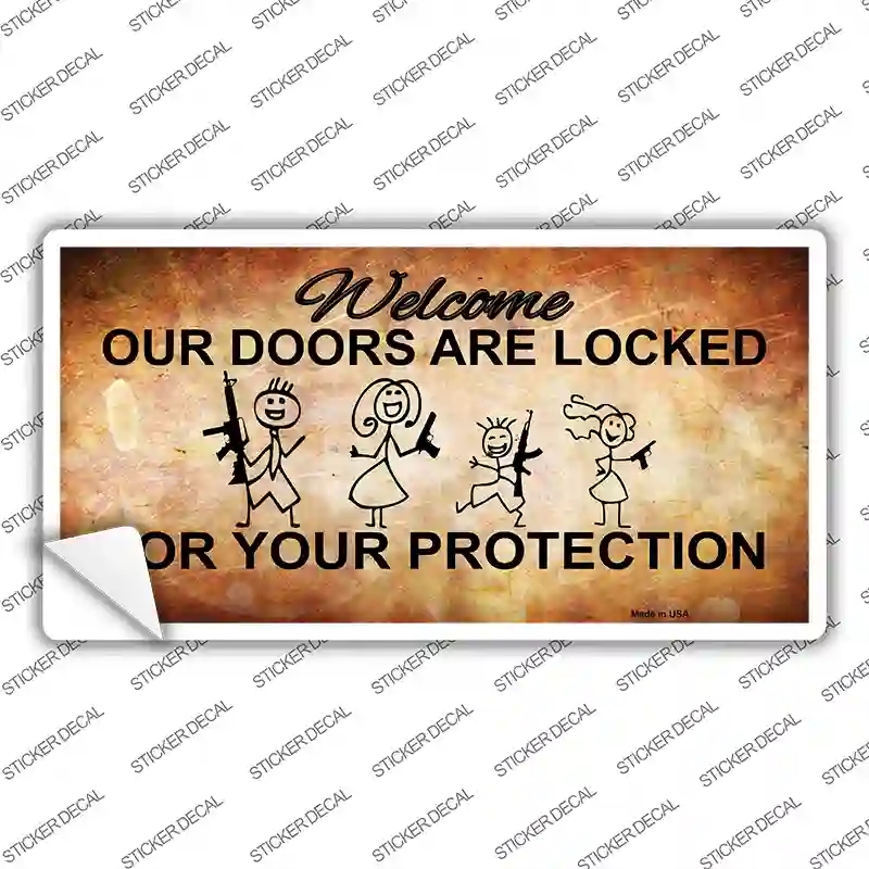 LP-8344s-L Doors Locked Your Protection Novelty Sticker Decal - Large