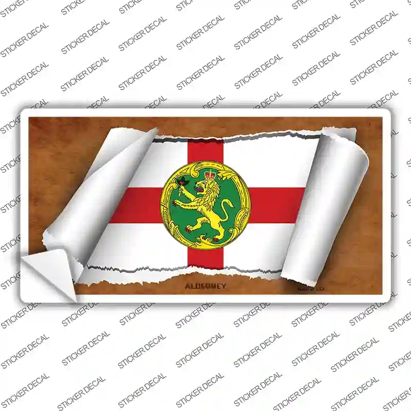 LP-9117s-XL Alderney Flag Scroll Novelty Sticker Decal - Extra Large