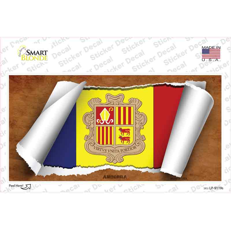LP-9119s-M Andorra Flag Scroll Novelty Sticker Decal - Medium