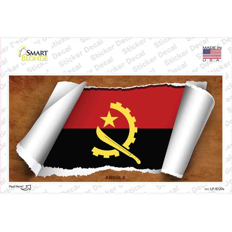 LP-9120s-M Angola Flag Scroll Novelty Sticker Decal - Medium