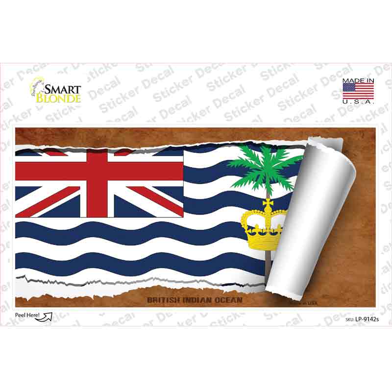 LP-9142s-M British Indian Ocean Flag Scroll Novelty Sticker Decal - Medium