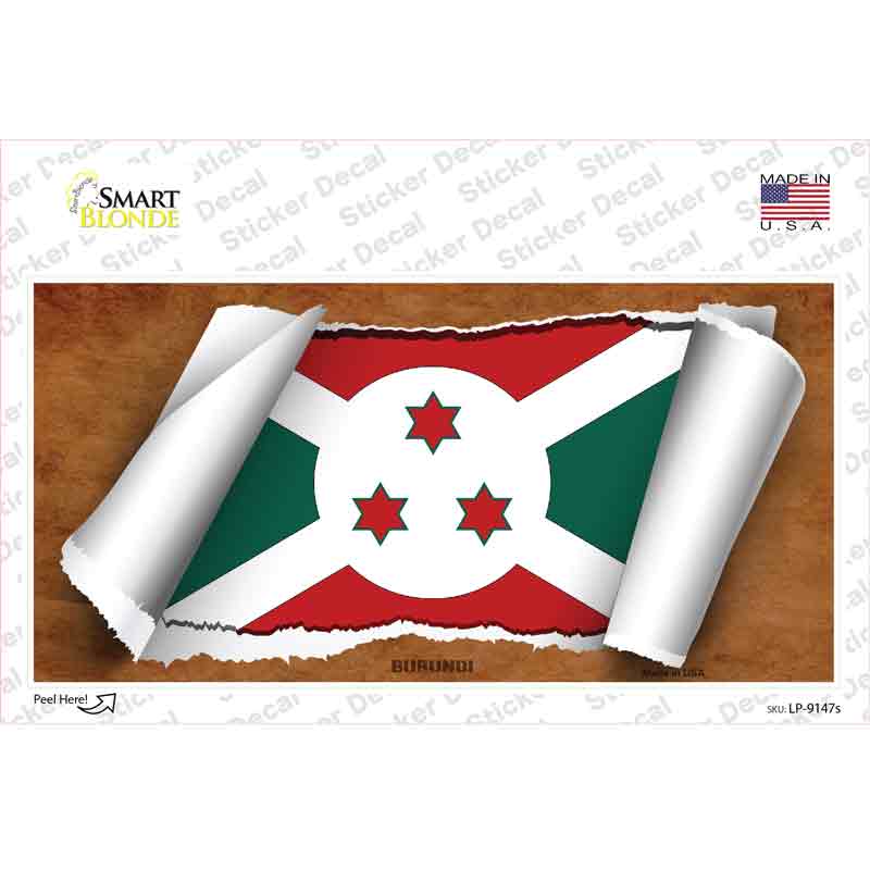 LP-9147s-M Burundi Flag Scroll Novelty Sticker Decal - Medium