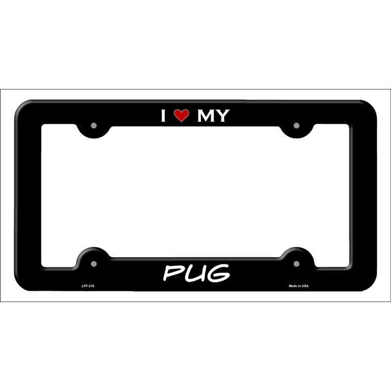LPF-218b 12 x 6 in. Pug Novelty Metal License Plate Frame - Black