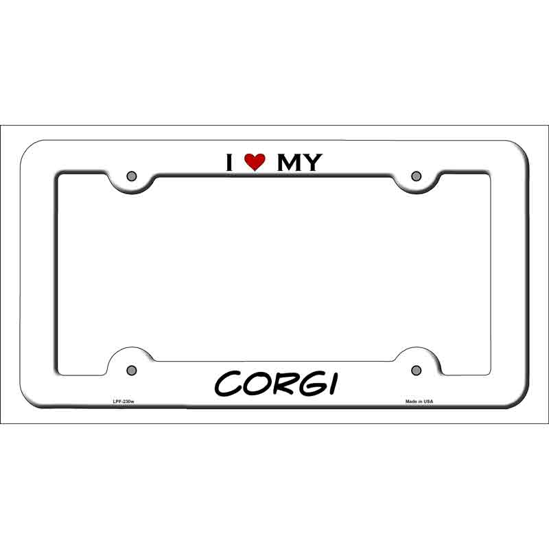 LPF-230w 12 x 6 in. Corgi Novelty Metal License Plate Frame - White