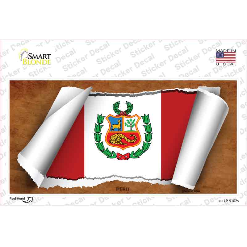 LP-9102s-M Peru Flag Scroll Novelty Sticker Decal - Medium