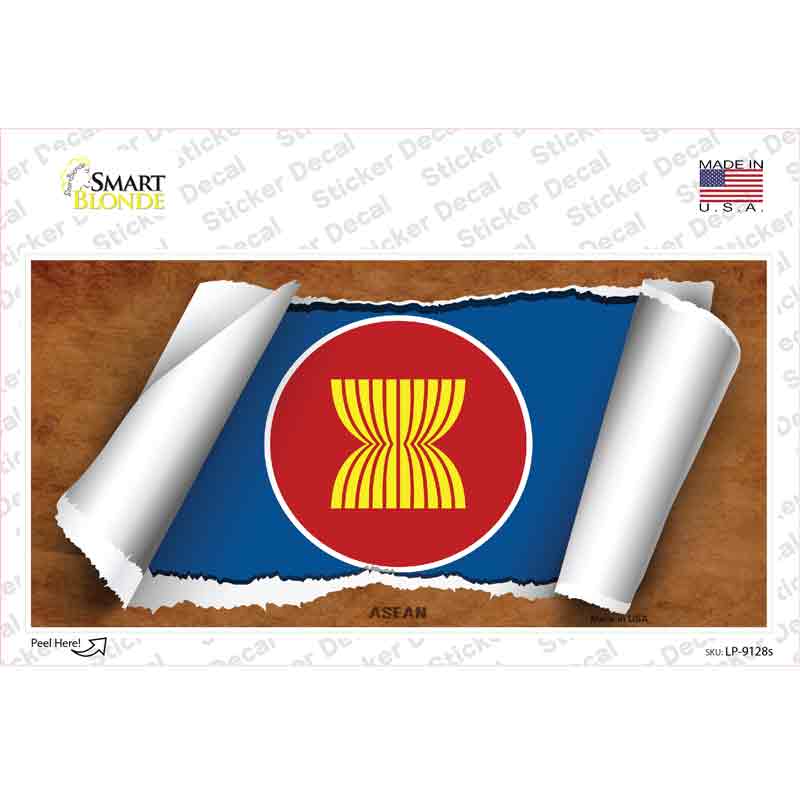 LP-9128s-M Asean Flag Scroll Novelty Sticker Decal - Medium