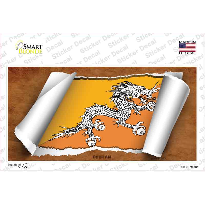 LP-9138s-M Bhutan Flag Scroll Novelty Sticker Decal - Medium