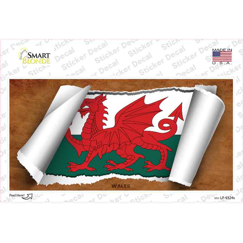 LP-9324s-M Wales Flag Scroll Novelty Sticker Decal - Medium