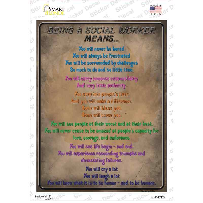 P-1712s-M Being A Social Worker Means Novelty Rectangle Sticker Decal - Medium