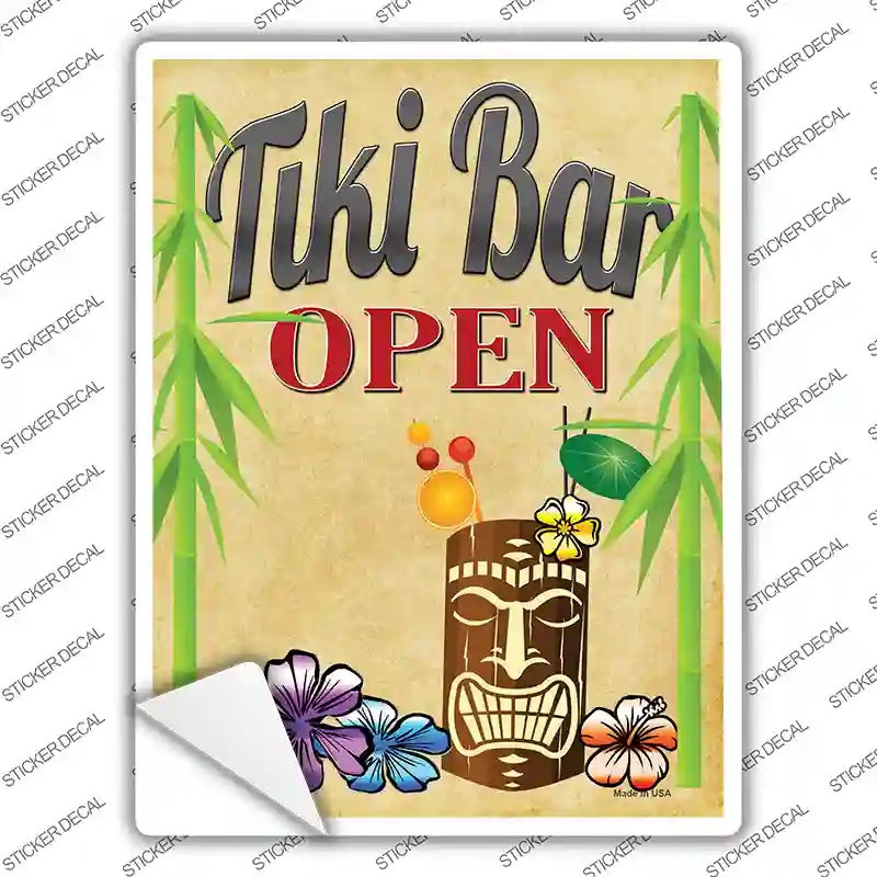 P-1720s-L Tiki Bar Open Novelty Rectangle Sticker Decal - Large