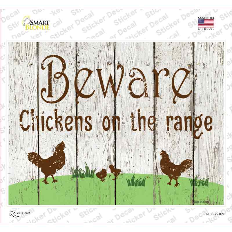P-2916s-M Beware of Chickens Novelty Rectangle Sticker Decal - Medium