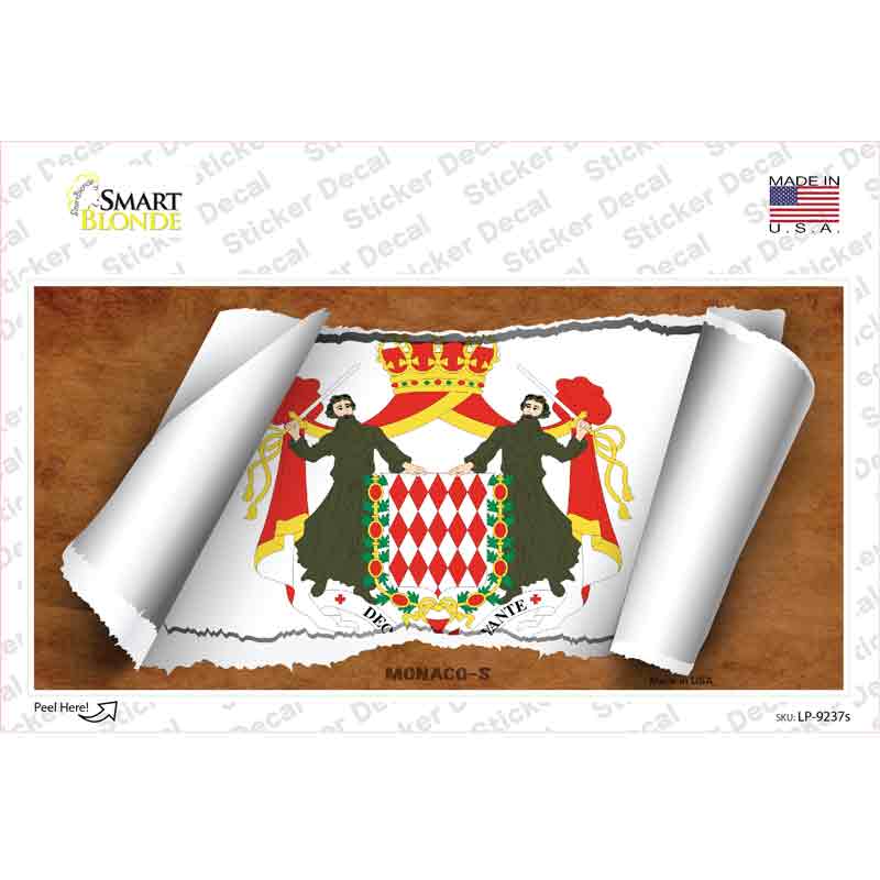 LP-9237s-M Monaco Flag Scroll 1 Novelty Sticker Decal - Medium