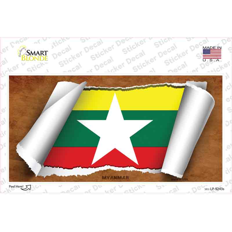 LP-9243s-M Myanmar Flag Scroll Novelty Sticker Decal - Medium