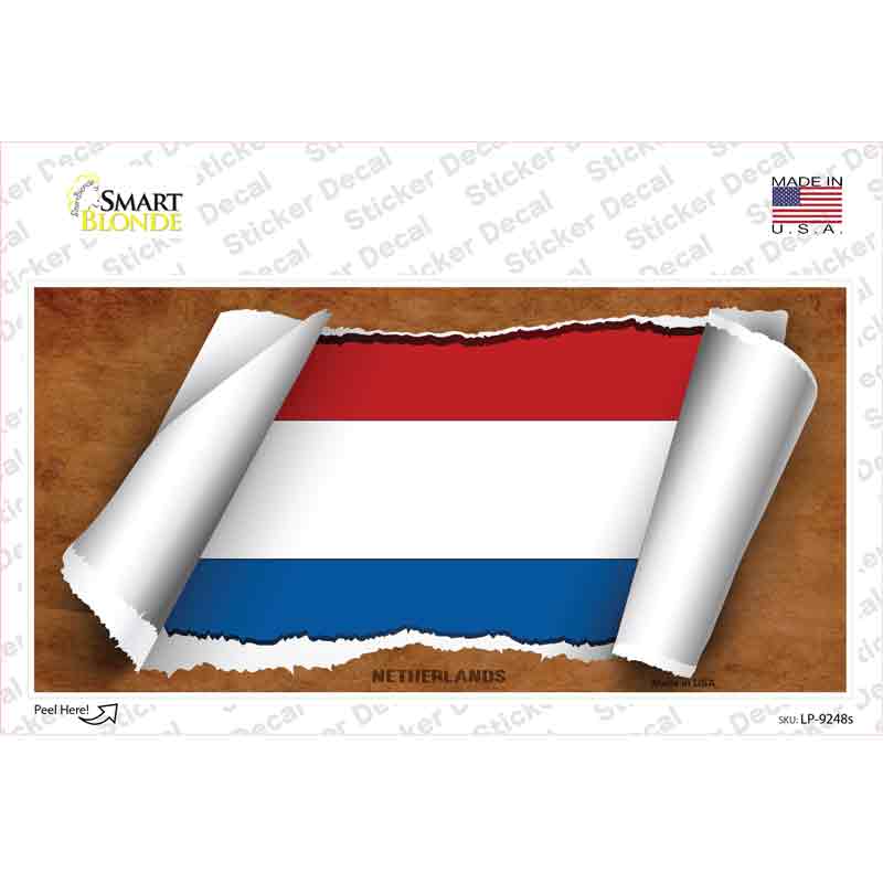 LP-9248s-M Netherlands Flag Scroll Novelty Sticker Decal - Medium