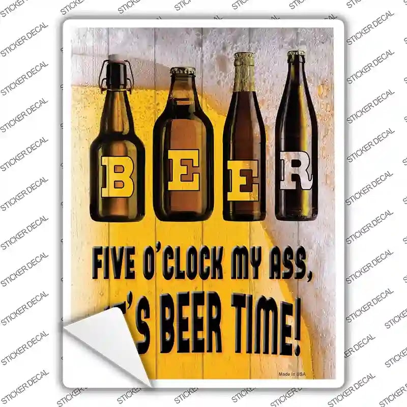 P-2983s-L Its Beer Time Novelty Rectangle Sticker Decal - Large