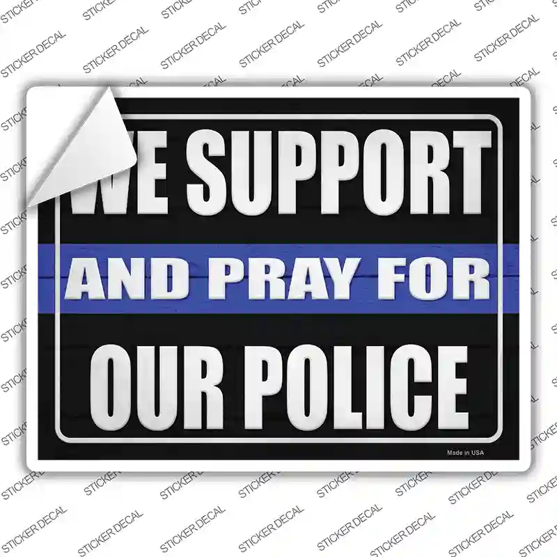 P-2991s-L Support & Pray Blue Line Novelty Rectangle Sticker Decal - Large