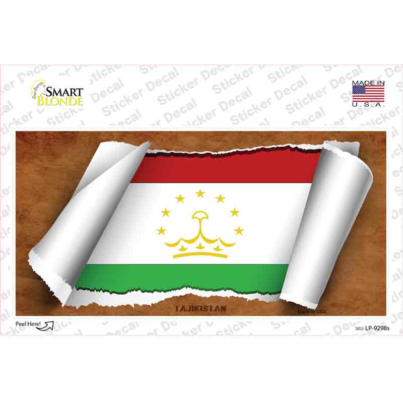 LP-9298s-M Tajikistan Flag Scroll Novelty Sticker Decal - Medium