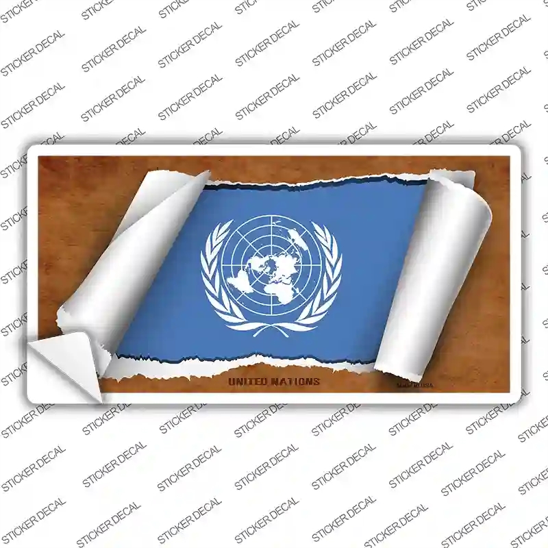 LP-9310s-L United Nations Flag Scroll Novelty Sticker Decal - Large