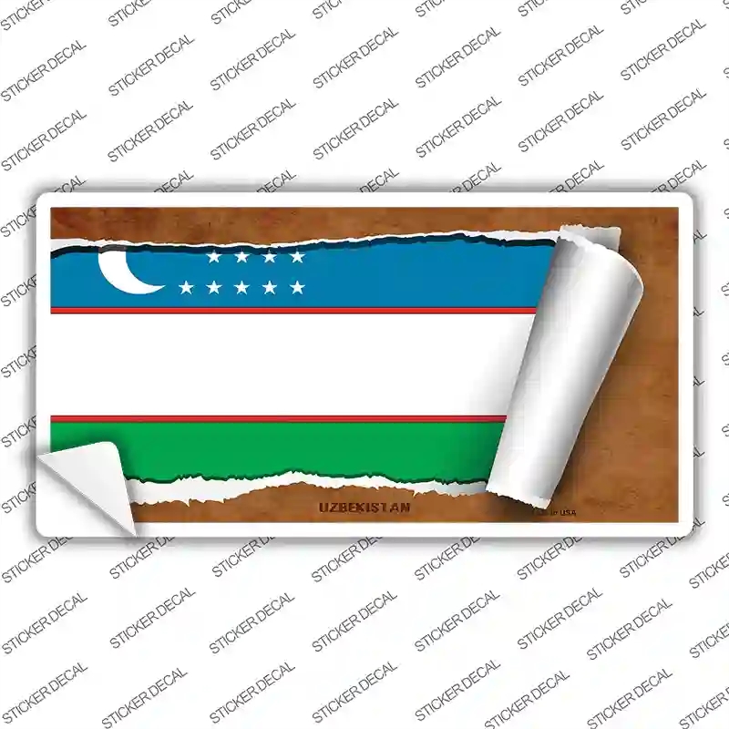 LP-9312s-S Uzbekistan Flag Scroll Novelty Sticker Decal - Small