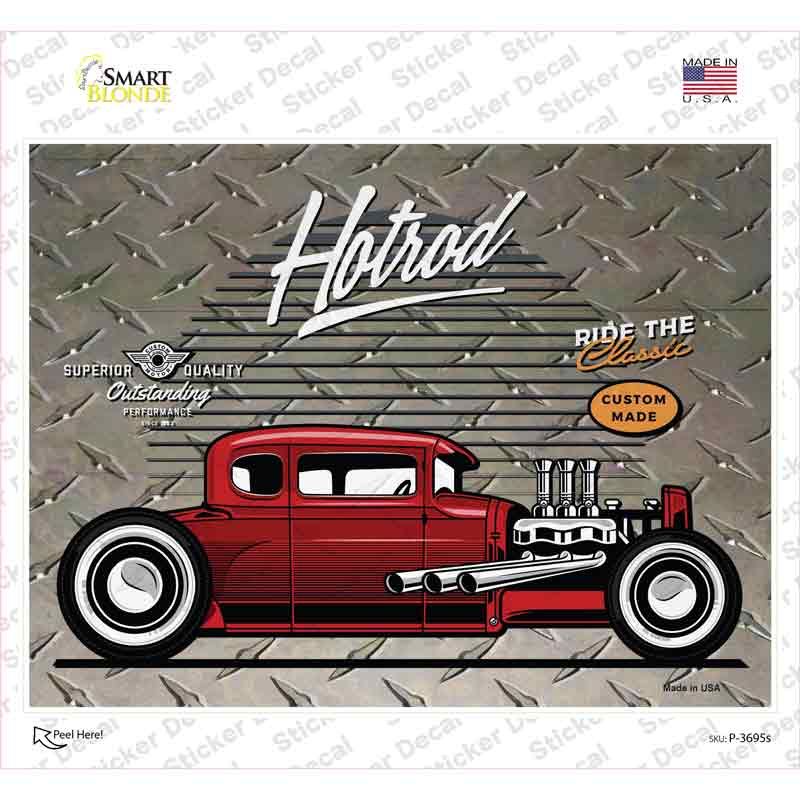 P-3695s-M Red Hotrod Novelty Rectangle Sticker Decal - Medium