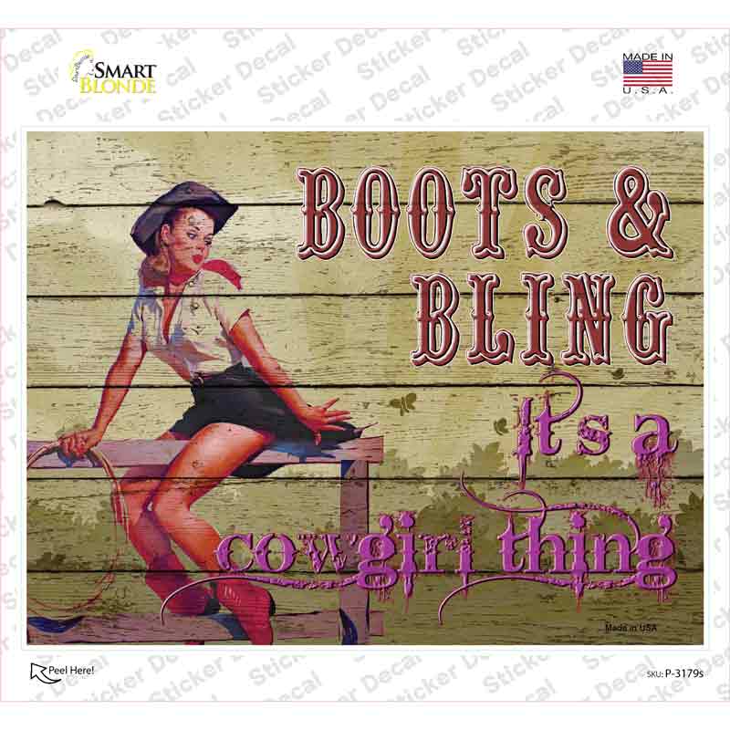 P-3179s-M Boots & Bling Novelty Rectangle Sticker Decal - Medium